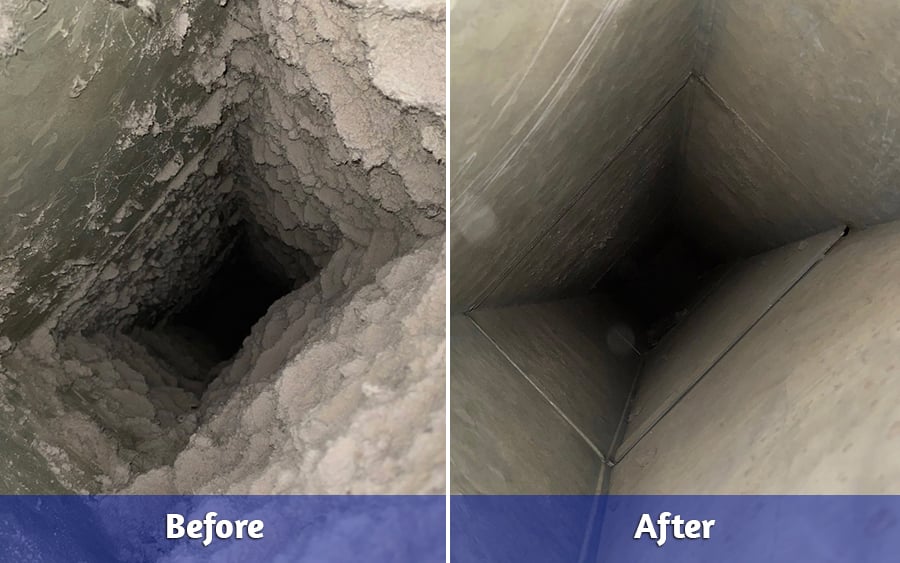 Before and after photo of residential air duct