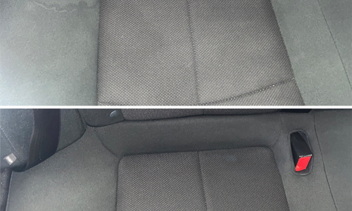 Before and after photo of residential interior auto cleaning