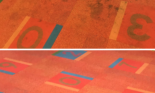 Before and after photo of commercial carpet cleaning