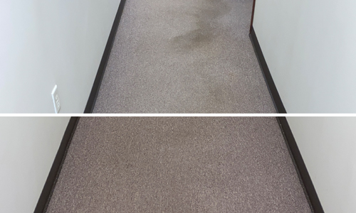 Before and after photo of commercial carpet cleaning