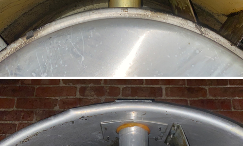 Before and after photo of commercial kitchen exhaust system
