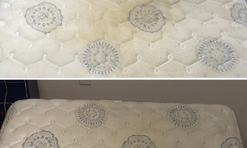 Before and after photo of mattress after cleaning