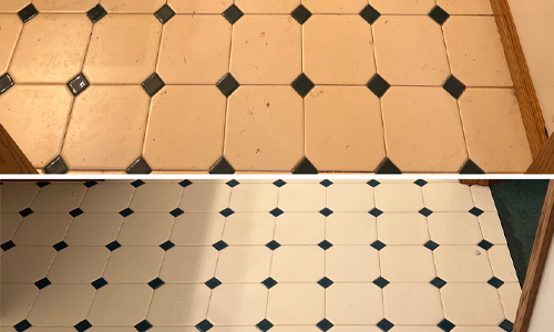 Before and after photo of bathroom tile cleaning