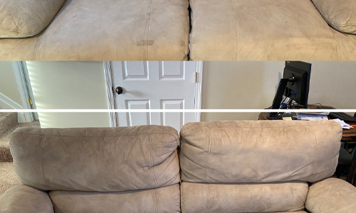 Before and after photo of couch after cleaning