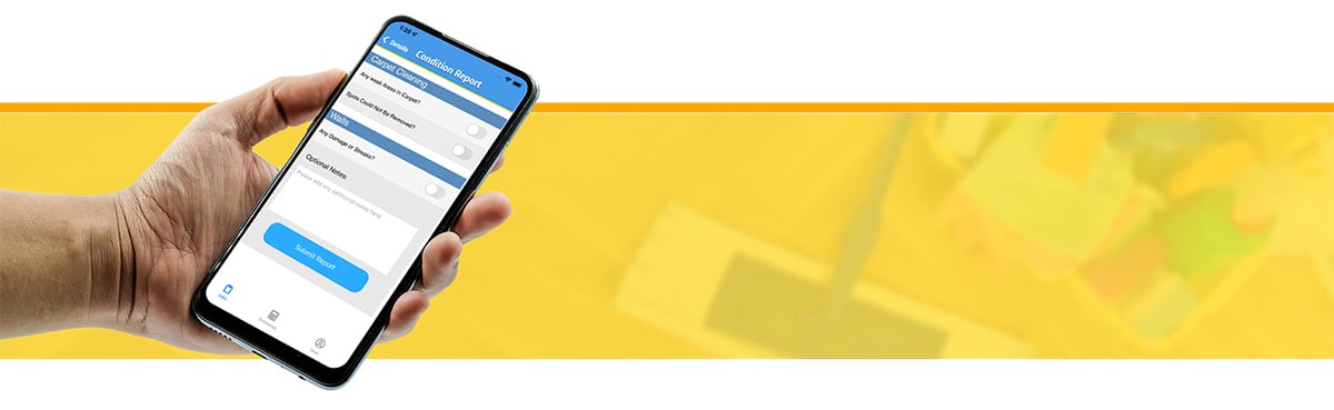 Gold background with a hand holding phone